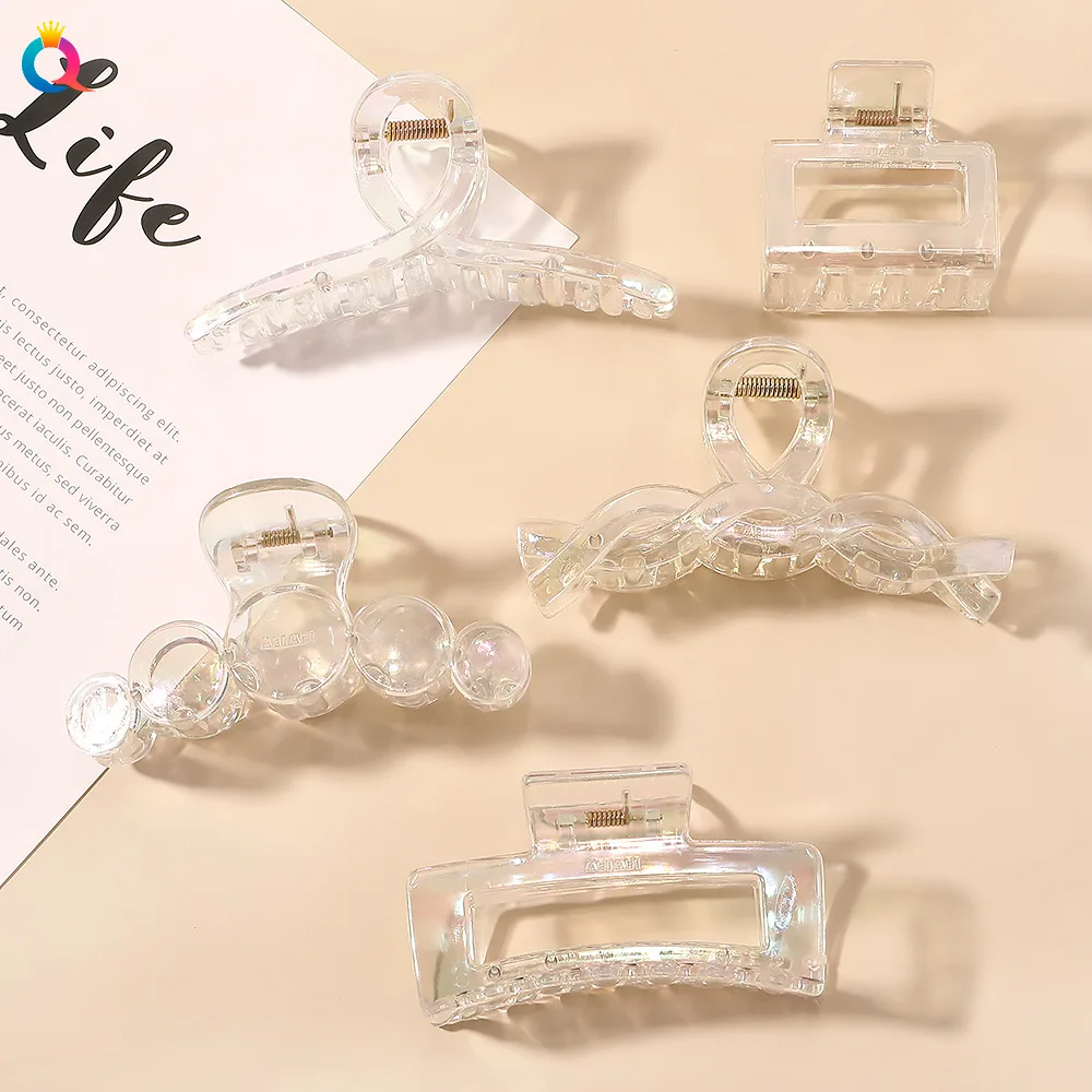 

Summer Style Women Girls Plastic Hair Claws Hair Clips Headwear Transparent Colorful Big Size Women Hair Accessories Ornament
