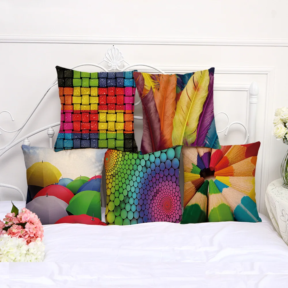 

Colorful Feather Cushion Cover Creative Dynamic Ripple Whirlpool Cushion Cover Pillow Case Cotton Linen Pillowcase For Sofa