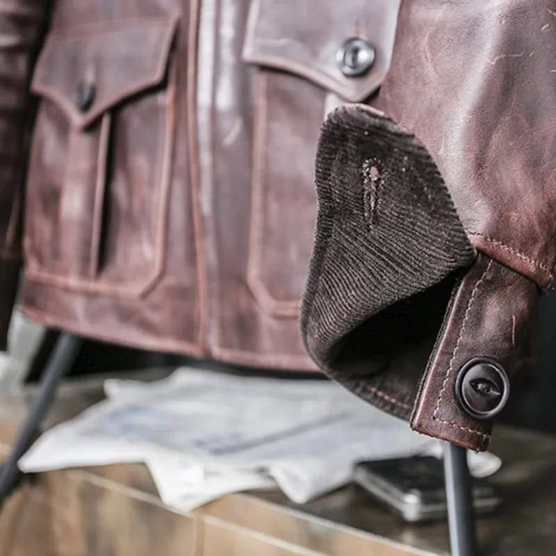 

Men Japan Style Retro Natural Leather Jacket Autumn Winter Turn-Down Collar Biker Cowhide Coat Plus Size Slim Casual Outerwear