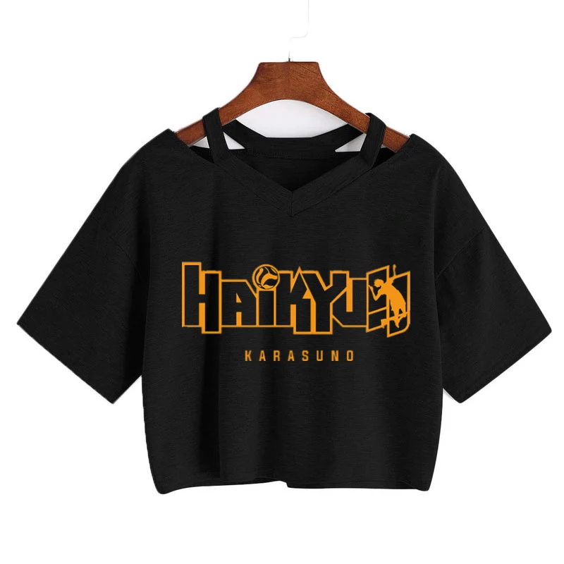 Fly High Oya Haikyuu Print Crop Tops Women T Shirt Harajuku Japanese Anime Bokuto Manga V-neck Short sleeve Cropped Tees | Женская