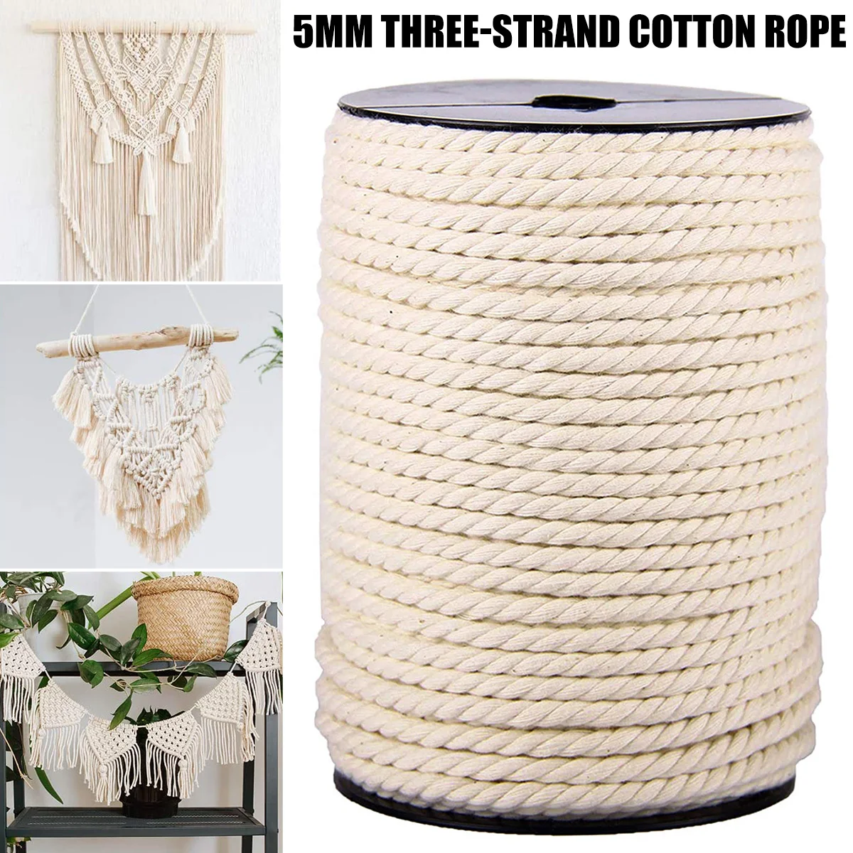 

5mm Macrame Cotton Cord for Wall Hanging Dream Catcher Rope Craft String DIY Handmade Home Decorative Supply ADW889
