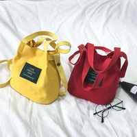 vintage canvas handbags artistic womens shoulder bag simple solid color buckle handbag bucket cloth bag fashion messenger bags