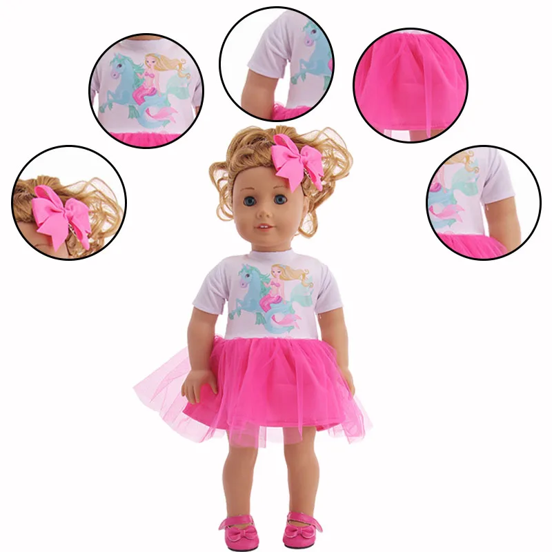 

Одежда для кукол, платья, юбка принцессы с принтом и бантом для 18-дюймовой американской куклы и 43 см, игрушки для новорожденных нашего поколе...