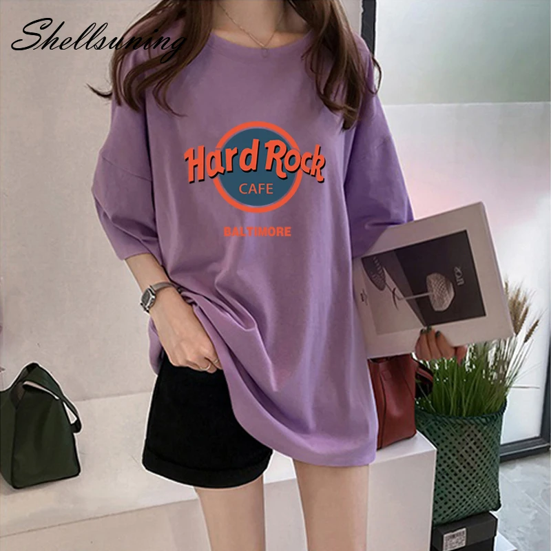 Shellsuning женская футболка 2020 с буквенным принтом круглым вырезом свободная