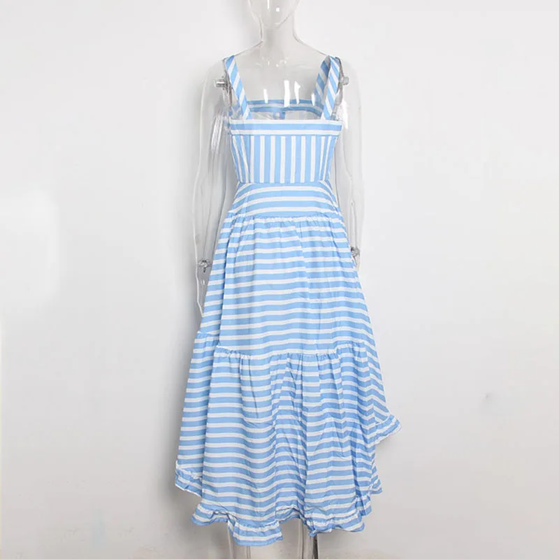 Женское миди-платье в полоску TWOTWINSTYLE летнее белое повседневное на бретельках без