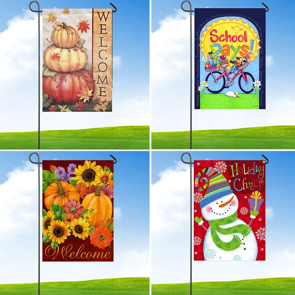 

Christmas Garden Outdoor Flag Snowman Winter Seasonal Banner Santa Claus Festival Household Hanging Flag Merry Xmas Decoration