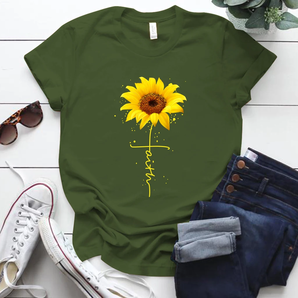 Женская футболка с принтом в виде подсолнухов стиле Харадзюку коротким рукавом и
