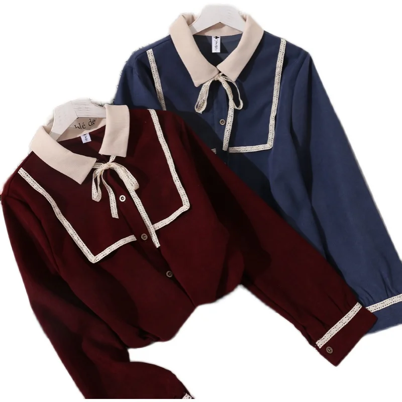 

autumn winters lapel with college wind hitting scene show thin shirt minus age double-breasted coat female students
