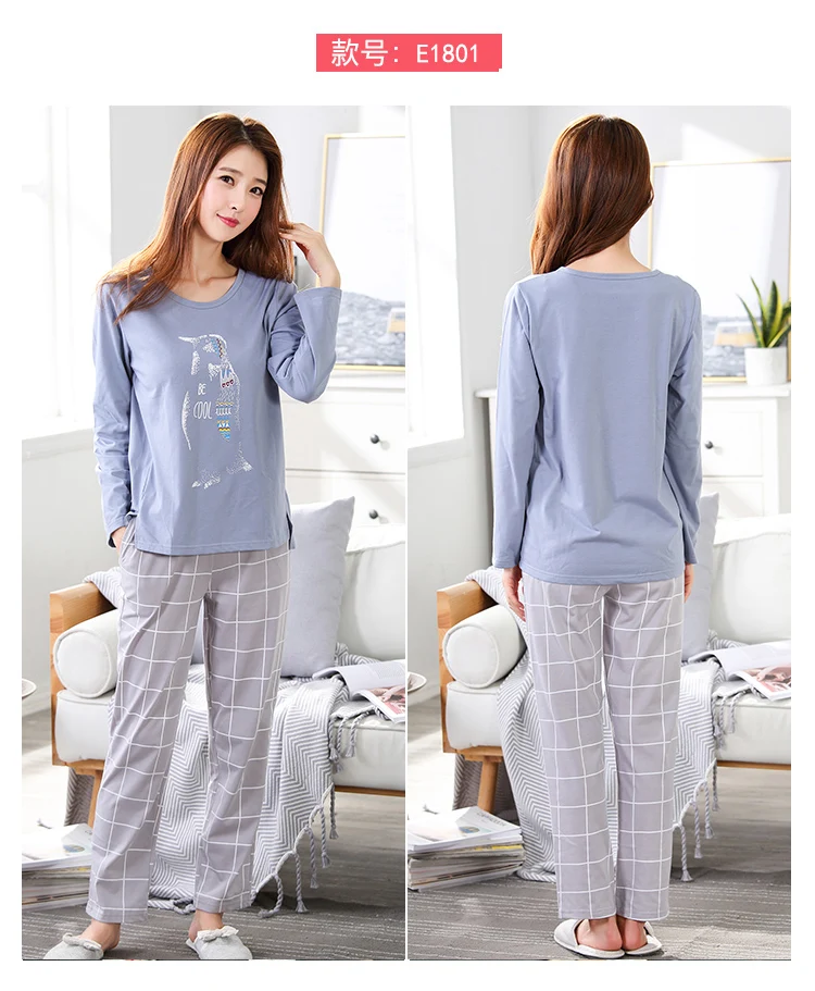 M L XL XXL 3XL 4XL 5XL Женская одежда для сна с длинным рукавом, хлопок, комплекты одежды для сна, осенние пижамы, женские пижамы
