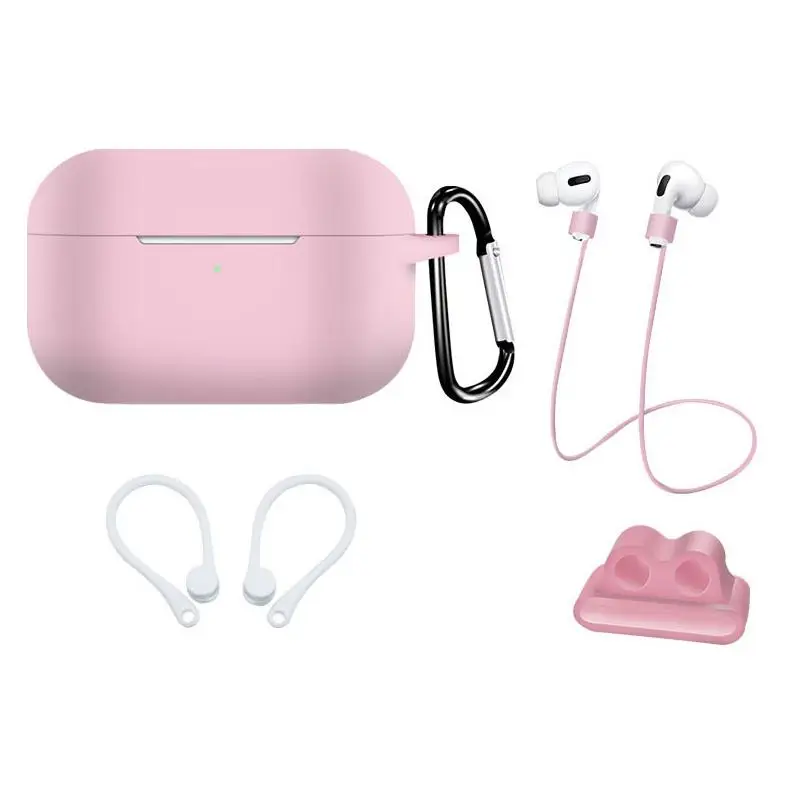 5 в 1 защитный чехол для наушников AirPods Pro Мягкий силиконовый + карабин ремень