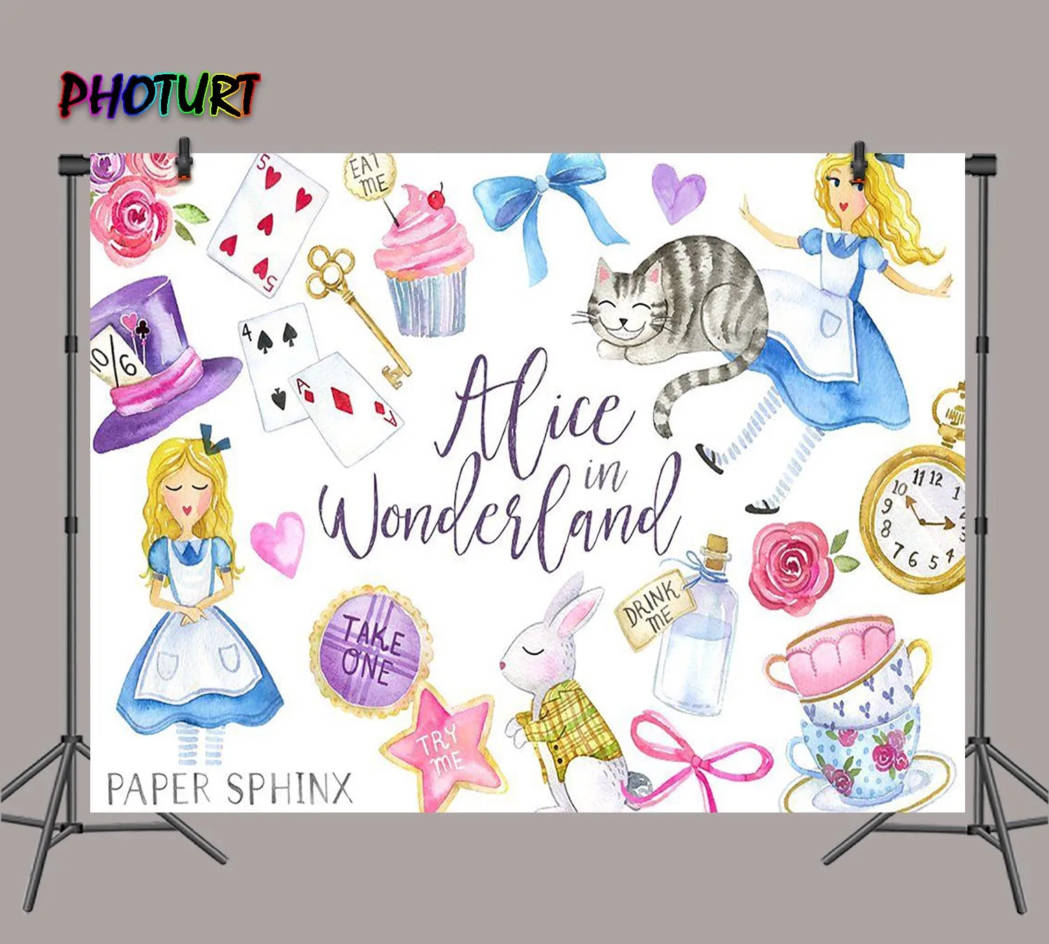 Фотофон с изображением Алисы в стране Wonderland детский фон для дня рождения розовый