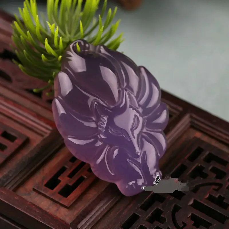 Натуральный фиолетовый сердолический амулет кююби кицунэ ручной резной гумихо