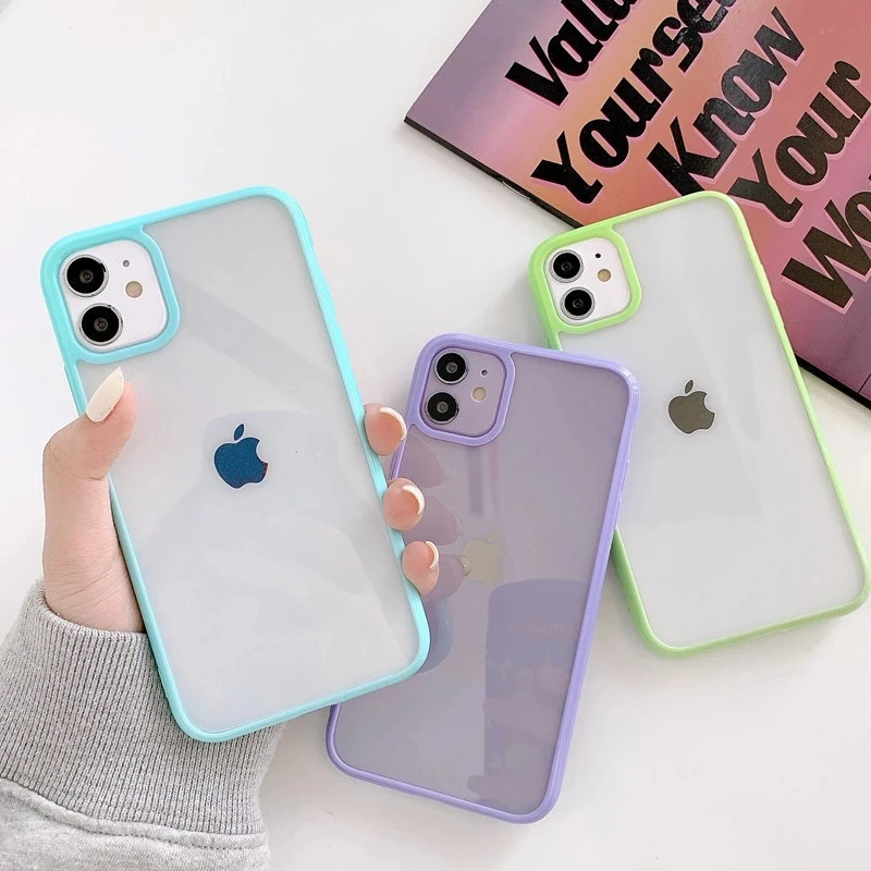 

For iPhone 11 12 Pro Max 7 8 Plus XS Max Colorful Bumper Transparent Shockproof Acrylic Case For iPhone 12 Mini 11 X XR SE 2020