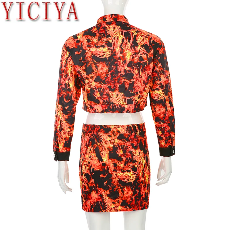 Женский комплект из двух предметов уличная одежда с принтом пламени и огня