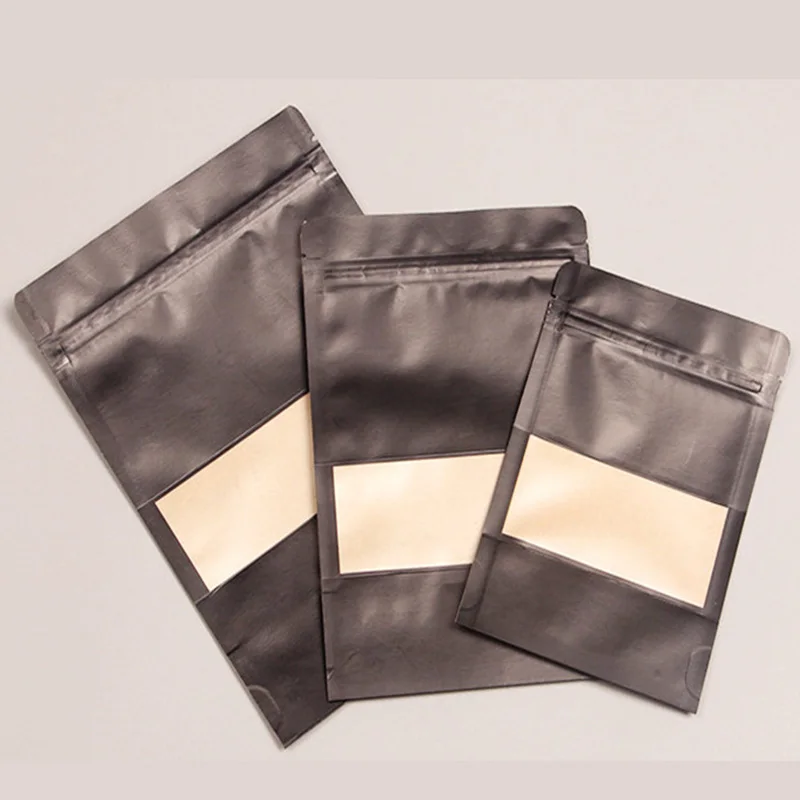 50 шт./лот черный матовый пакет из крафт-бумаги для окон упаковка закусок печенья