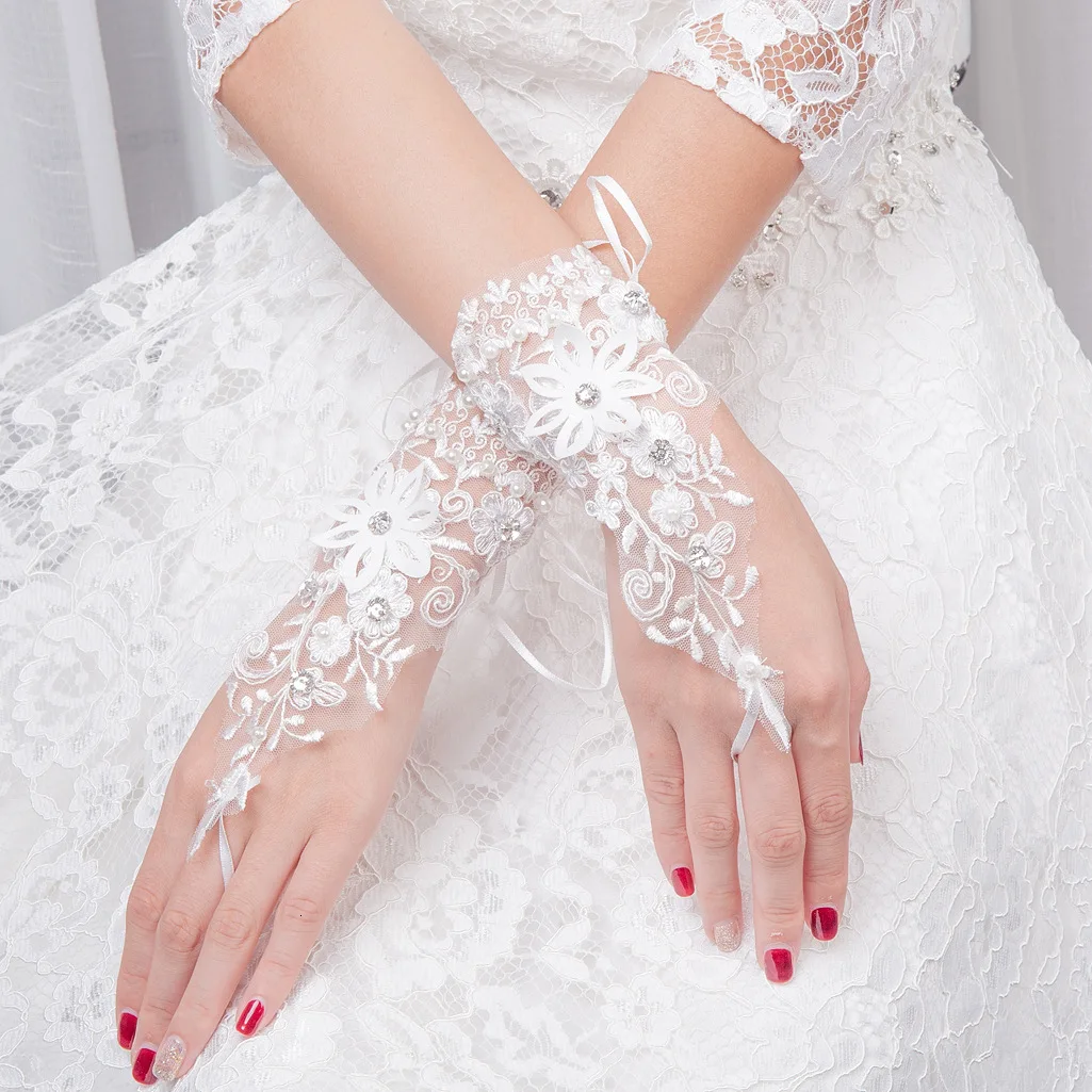 BGW Дешевые Свадебные перчатки на крючках с аппликацией палец короткие свадебные