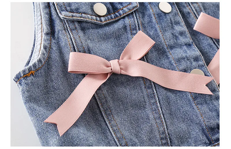 Джинсовая куртка для маленьких девочек комплект с кружевным платьем из 2