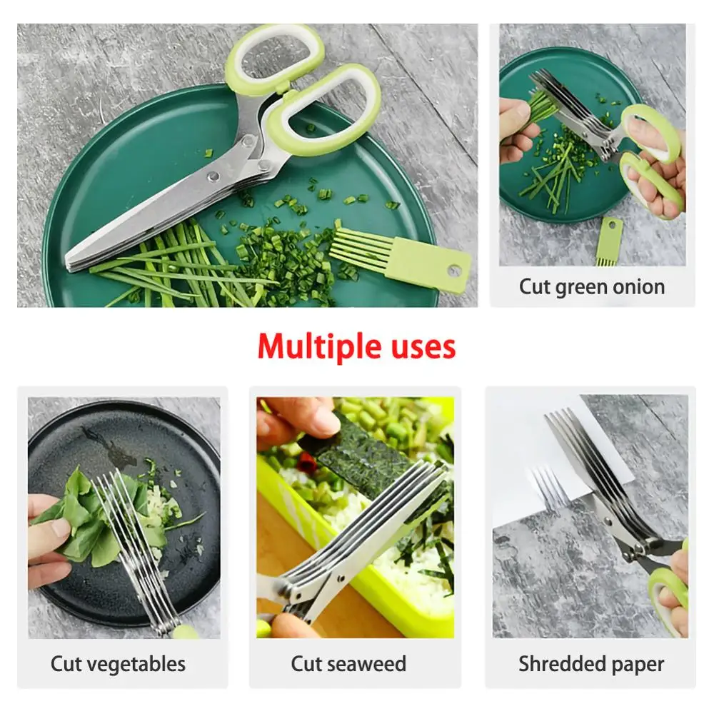 Multi-layer Green Onion Vegetable Scissors Five-layer Office Paper Shredding Kitchen | Дом и сад