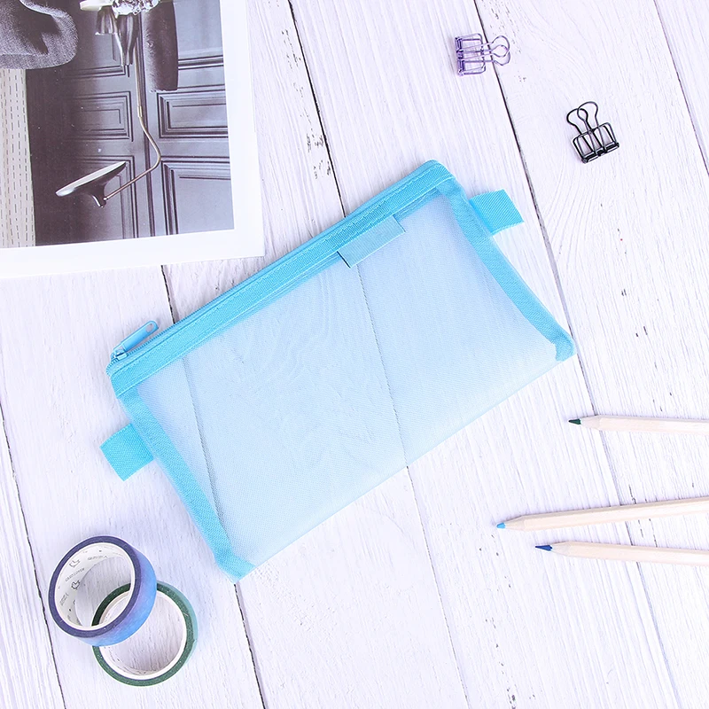 

1pcs Transparent Mesh Pencil Case Student Pencil Cases School Office Supplies Pencil Bags Students Gift 6 Colors
