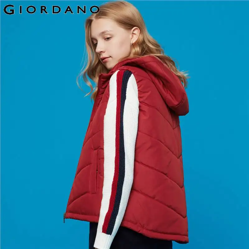 Giordano женский жилет без рукавов с капюшоном застежкой на молнии имеется несколько