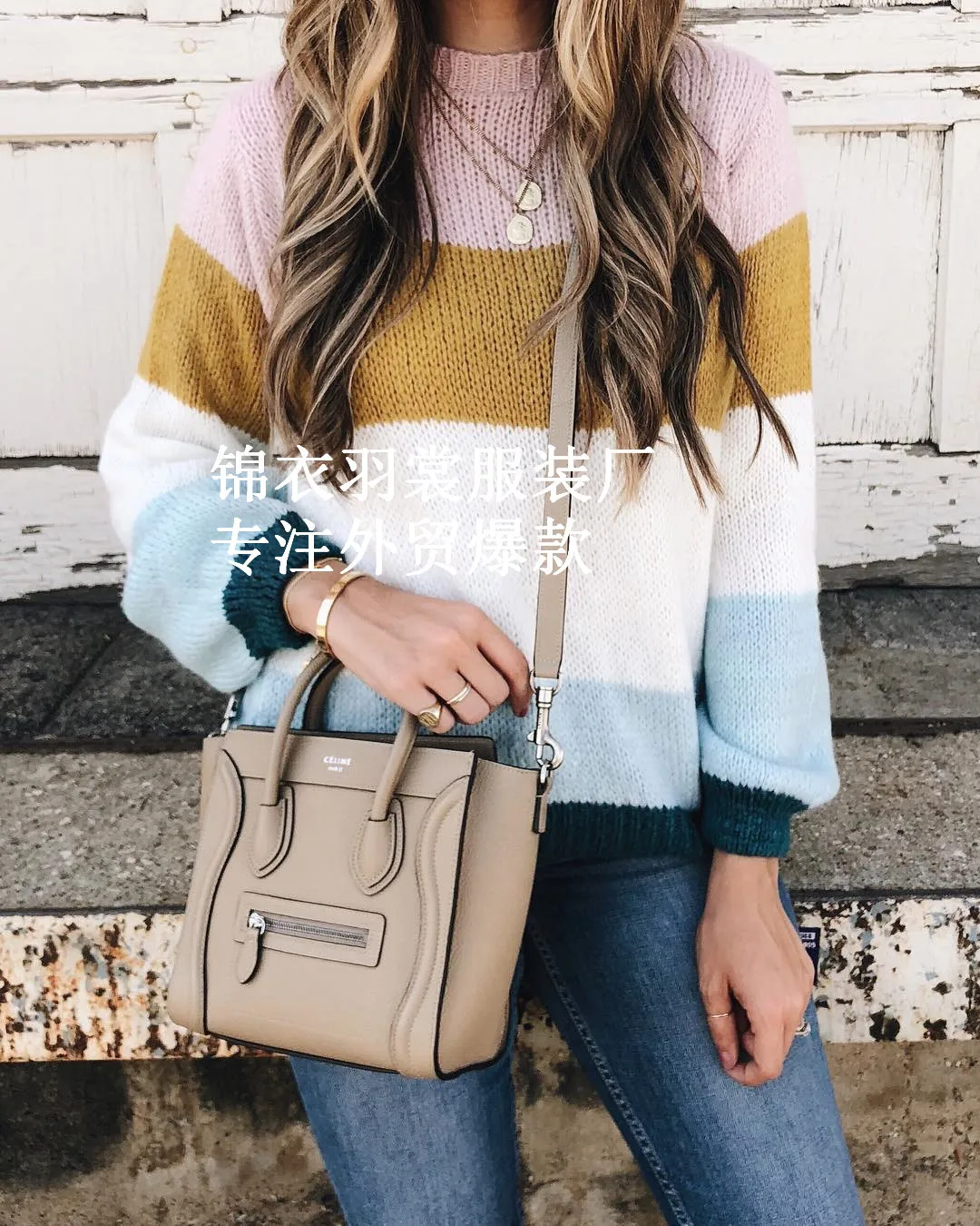 Осень 2020 Европа и США Ins свитер трикотаж популярный Сращивание вязаный женский