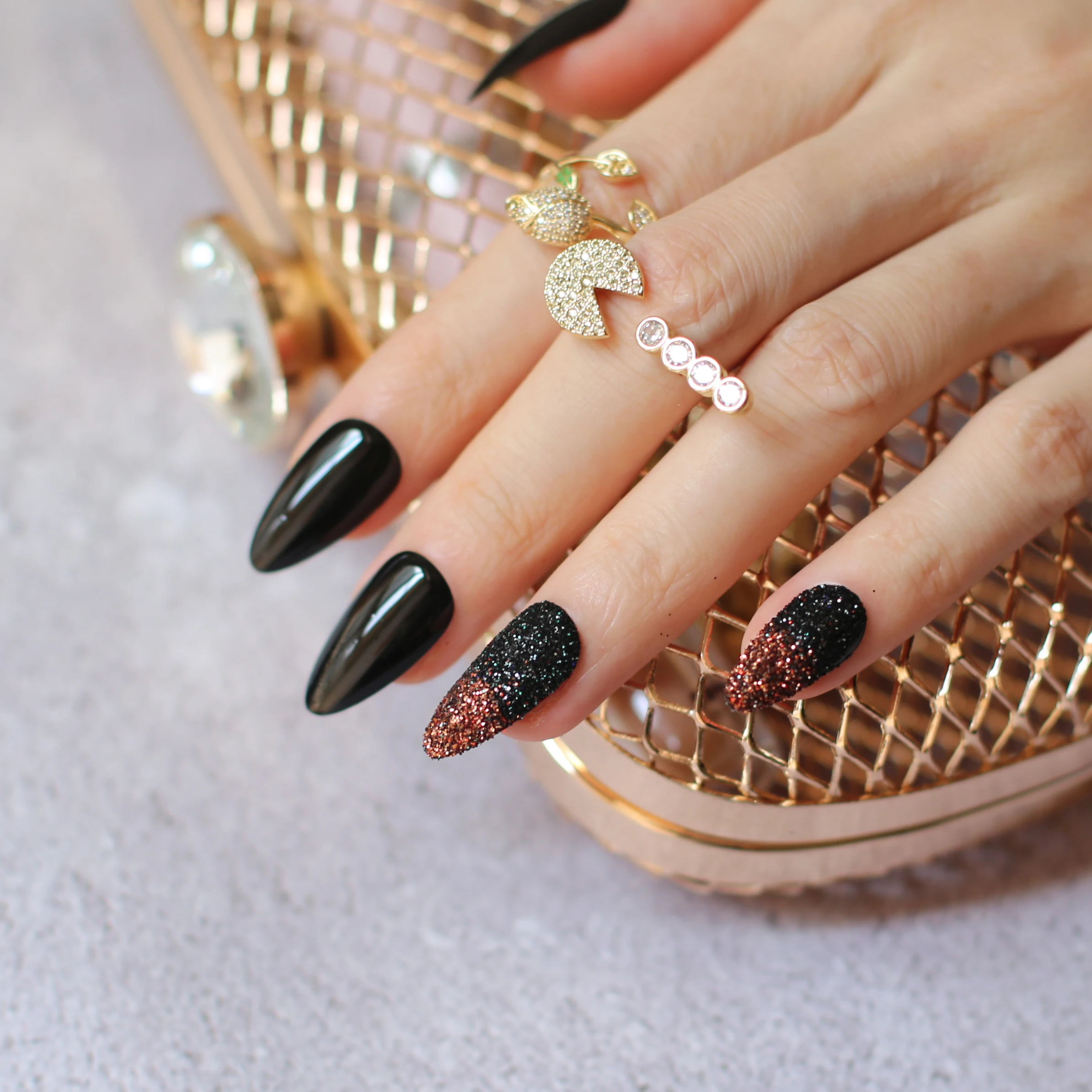 Рубиновый Красный Блестящий Порошок стилет УФ глянцевые накладные ногти черный