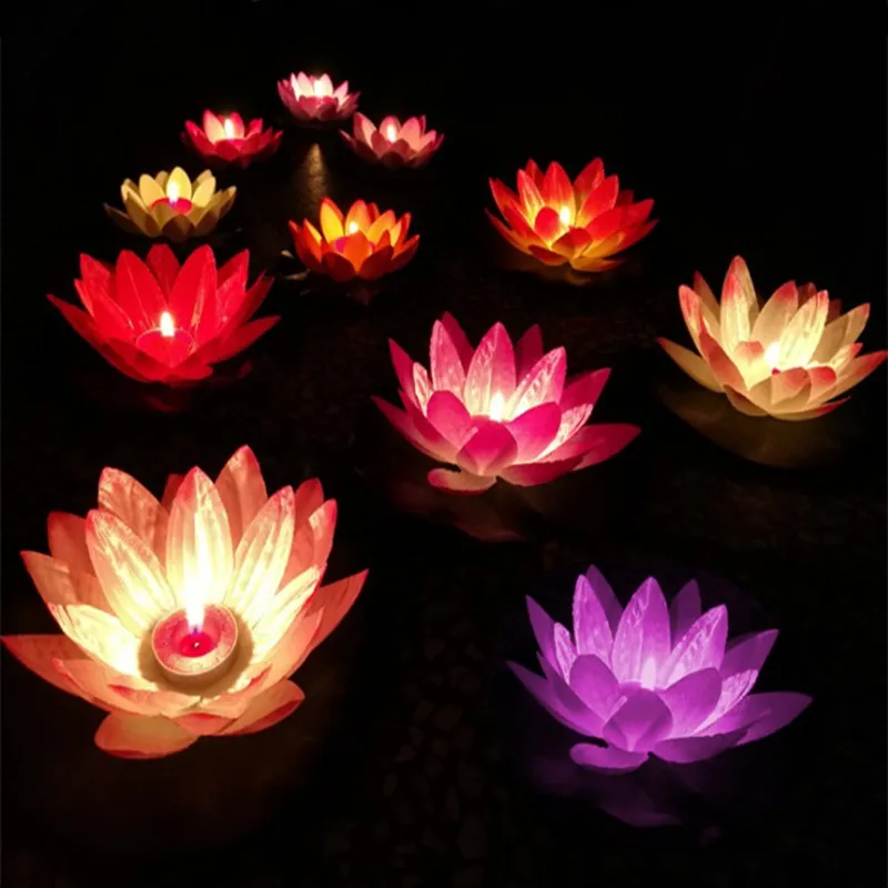 

50PCS Multicolor Artificial Silk Lotus Wishing Light Floating Candles Pool Lantern For Birthday Wedding Party Decoration