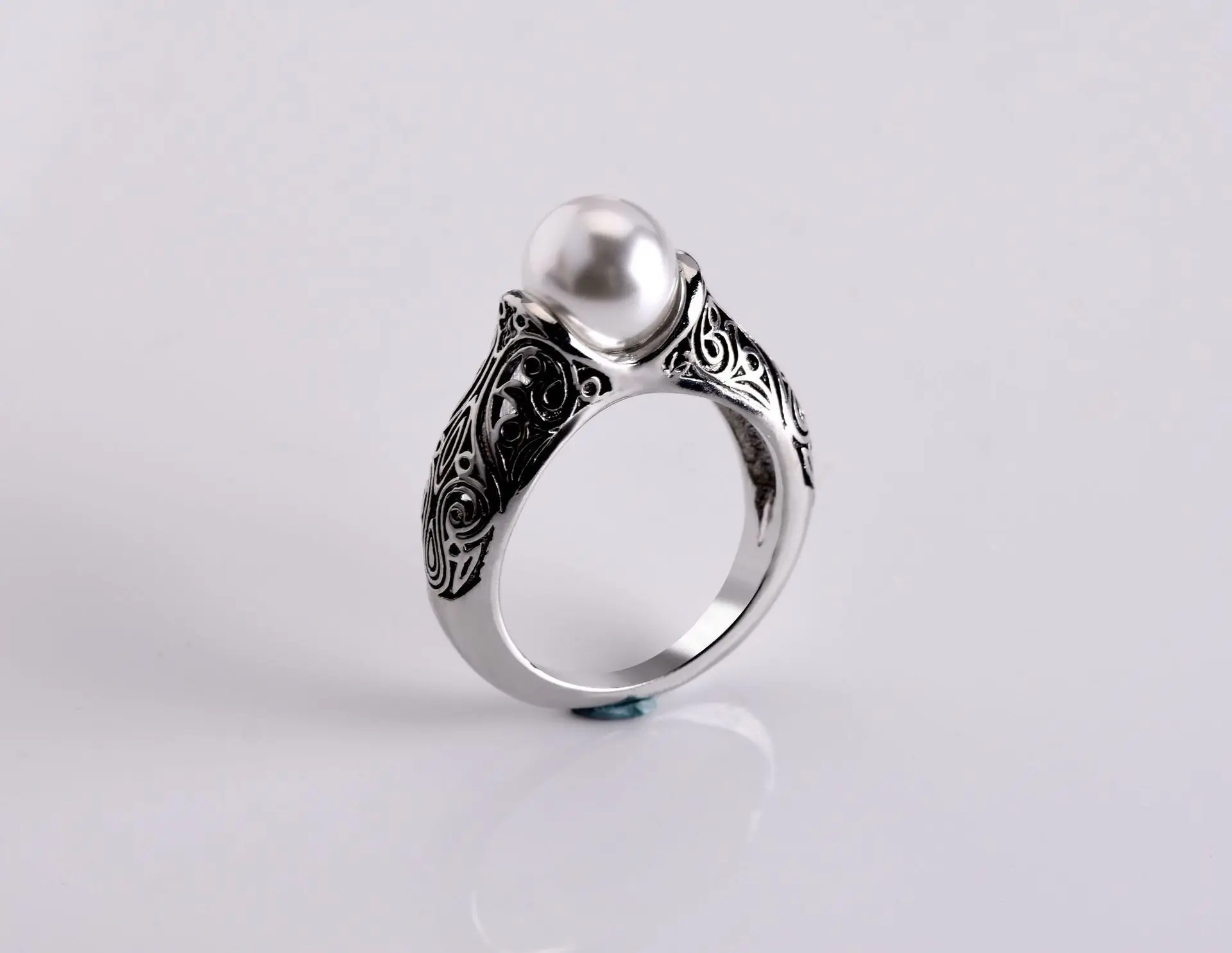 

925 Silver Color Sterling Pearl Ring for Women Topaz Bizuteria Silver 925 Jewelry Pearl Gemstone Ring with Box
