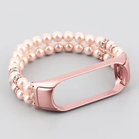 double row beads women bracelet for xiaomi mi band 6 5 4 3 watch strap for miband jewelry elastic stretch wrist belt