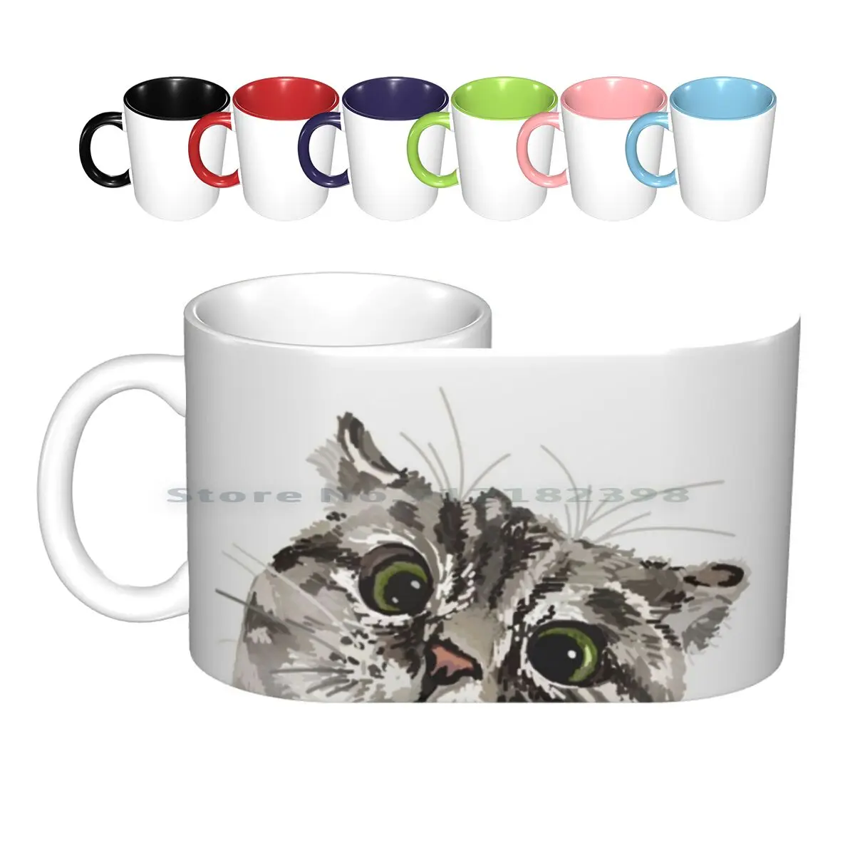 

Керамические кружки Peeking Tabby, кофейные чашки, кружка для чая с молоком, кошка, кошка, котенок, мяук, глазурь, лапа, мех, животные, серый таби, сер...