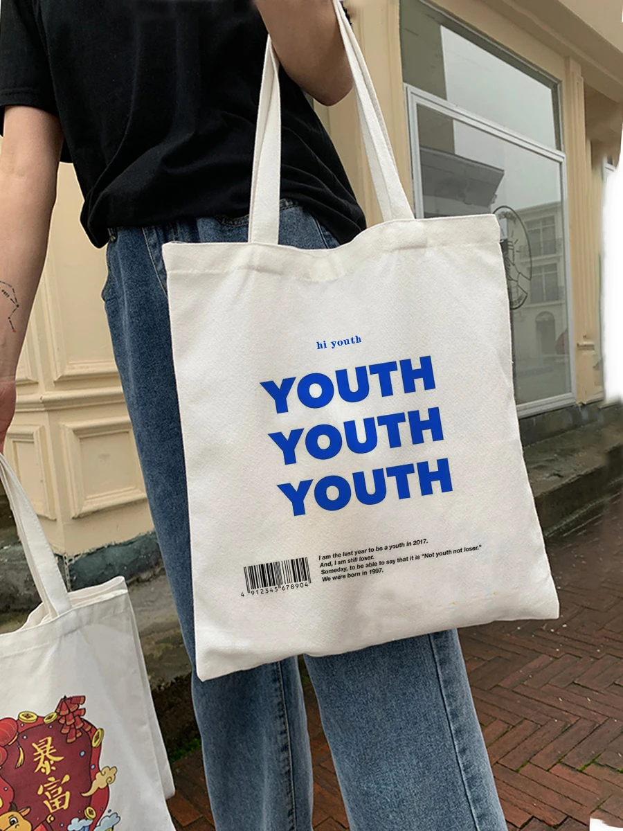 

women's canvas shopper bag handbag YOUTH letter print tote bag ladies eco reusable shopping bags cotton cloth handbags