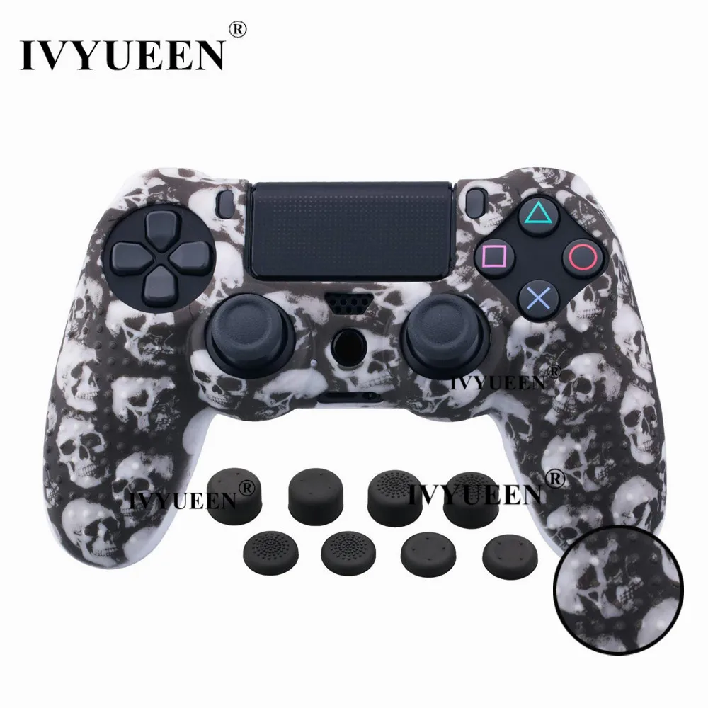 IVYUEEN 9 в 1 Шипованный силиконовый защитный чехол для sony Dualshock 4 PS4 Pro тонкий контроллер с 8 аналоговыми рукоятками - Цвет: White Skull