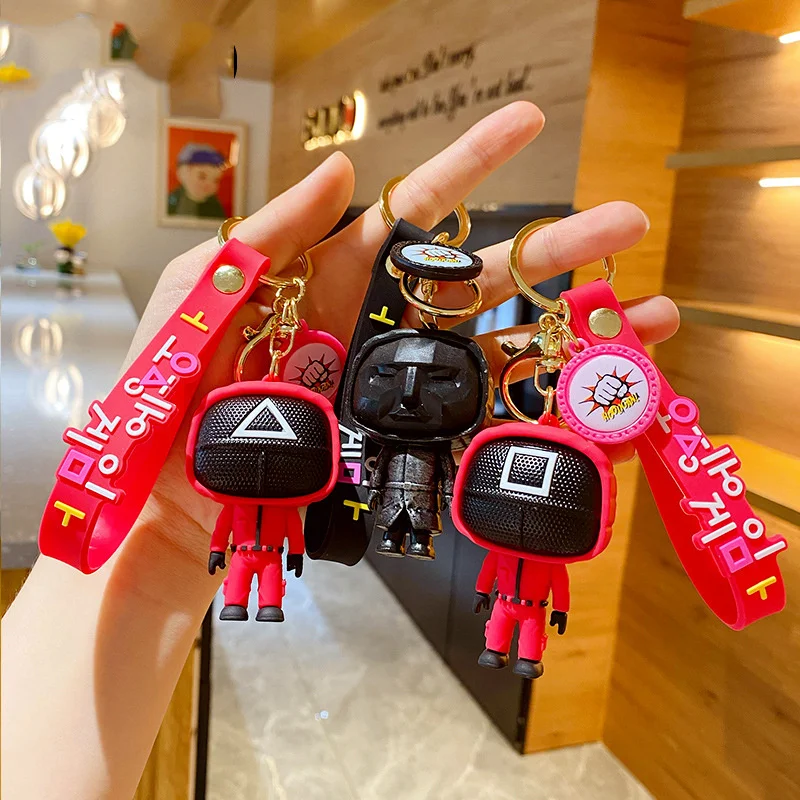 

Round 6 Squid Game Netflixs Key Chain Triangle Series Creative Charms 3d Round Six Doll Figurine Key Ring Car Backpack Pendant