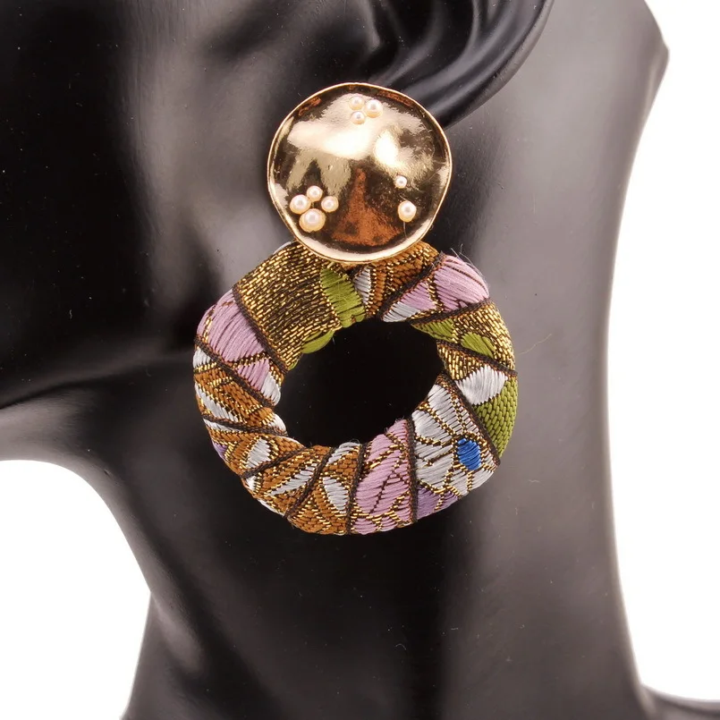 Женские богемные серьги Florosy золотистые круглые этнические на пуговицах