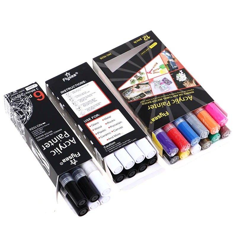 

12Colours Acrylic Paint Markers Pens Painting For Stone Ceramic Glass Rock School Student Office Supplies