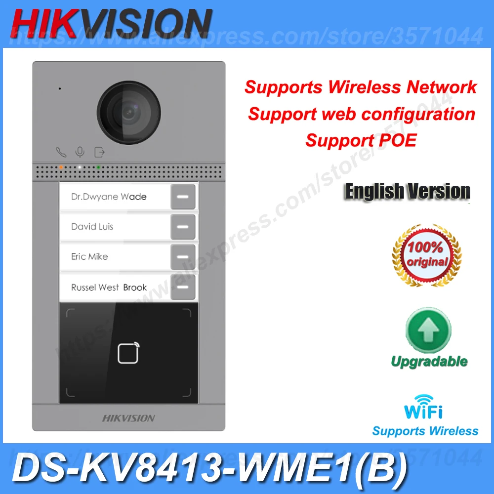 

Hikvision 4 Button DS-KV8413-WME1(B) International Version IP Doorbell Door Phone Video Intercom Waterproof Support Card