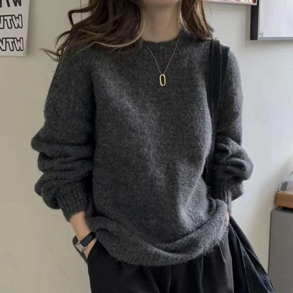 

Свитер, пуловер, новинка, женский свободный облегающий весенне-осенний сезон 2020, Универсальный однотонный Женский вязаный пуловер в японск...