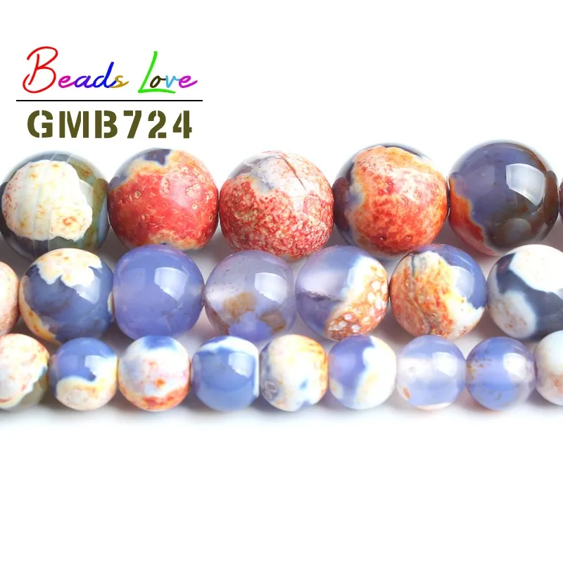 Wholesale Orange Blue Fire Agates 6/8/10 MM Natural Stone Round Loose Beads For Jewelry Making DIY Necklace Bracelet 15.5 Inch | Украшения