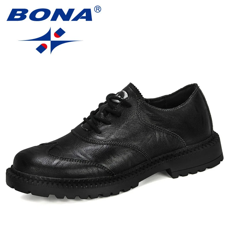 Мужские модельные туфли BONA, деловые оксфорды на плоской подошве, на шнуровке, удобная официальная обувь, 2020 - изображение