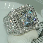 Роскошное белое золотое кольцо с белым фианитом 2,4 карат для женщин и мужчин, кольцо в стиле хип-хоп с искусственным камнем, обручальное кольцо, ювелирные изделия