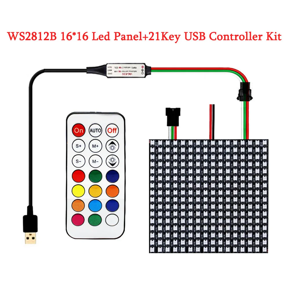

WS2812b IC RGB 8X8 16X16 8X32 LED 5050 SMD Pixel Screen Module 21Key USB Controller Kit Individually Addressable Light DC5V