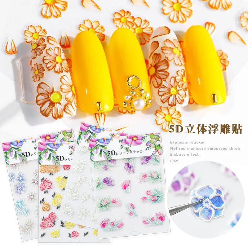 

Eco-friendly 5D nail stickers Flower Series Embossed Nail Art Stickers Nail stickers Flower stickers Nail Art Deco Stickers
