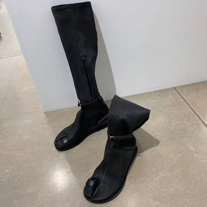 Эластичные сапоги-носки на плоской подошве с узлом носке высокие сапоги до