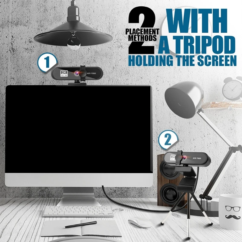 

U50D 2K 1080P Computer Camera, Auto Focus Lens Free Drive, 5 Million Pixels, Built-in Microphone Webcam Privacy Cover