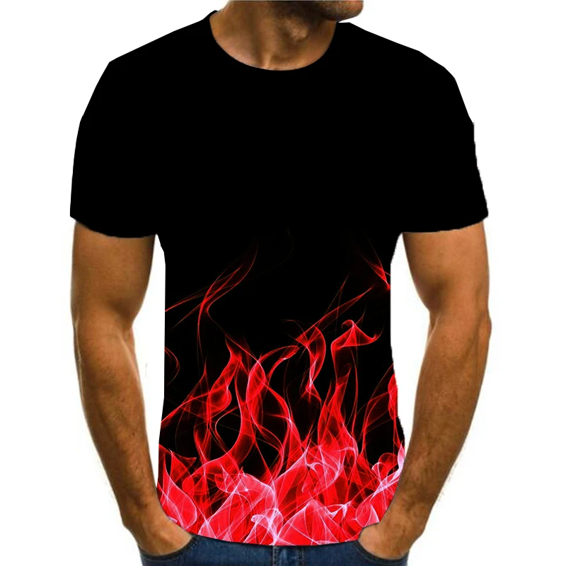 

2021 New Flame Men's T-shirt Summer Fashion Short Sleeve 3D Printing Round Neck Shirt Shirt Trend Male Oversized T-shirt
