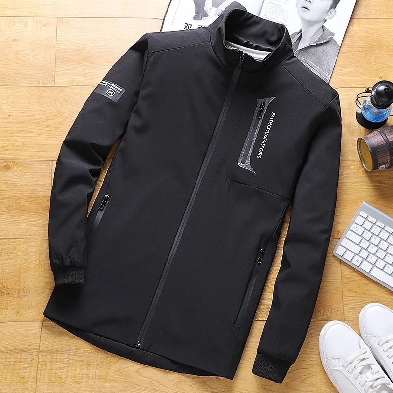 Мужская ветрозащитная куртка черная Повседневная большого размера весна-осень