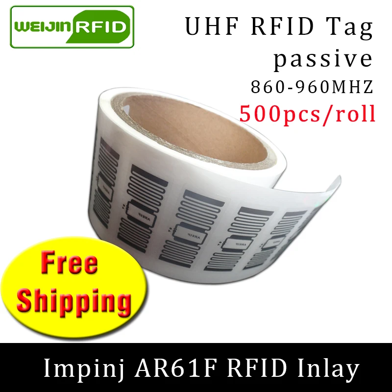 RFID sticker UHF tag impinj MonzaR6 AR61F EPC 6C wet inlay 915mhz868m860-960MHZ 500pcs free shipping adhesive passive RFID label