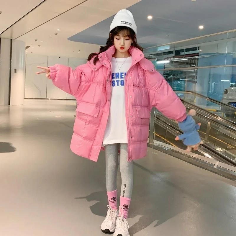 Куртка-парка для мальчиков и девочек длинная розовая Зимняя | Детская одежда
