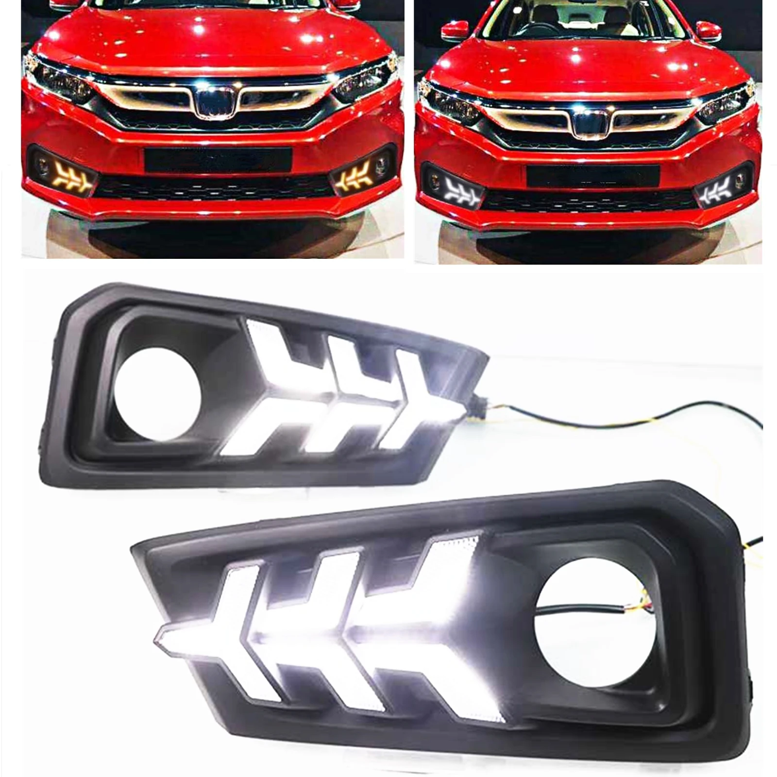 

LED DRL Front Bumper Fog Light For Honda Amaze 2018 2019 Air Intake Vent Daytime Running Light Driving Lamp Dynamic Turn Signal