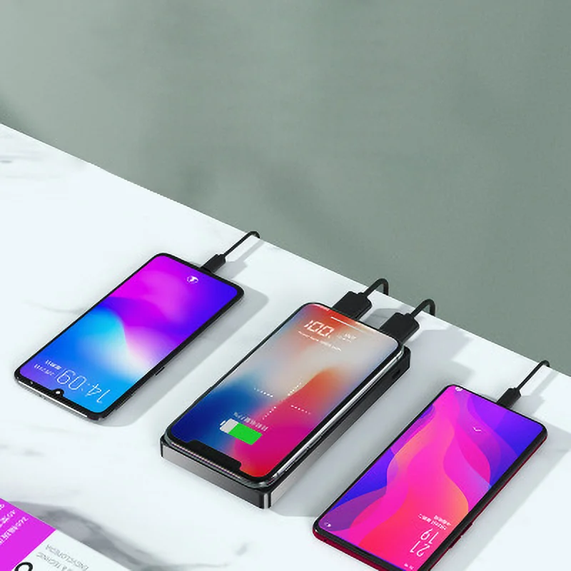 Зеркальное зарядное устройство 20000 мАч QI Беспроводное двойной USB внешний